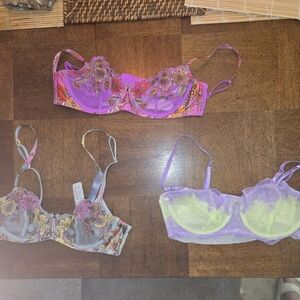 Savage X Fenty Floral Lace Bra Trio - Pink, Purple, Gray